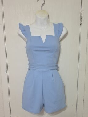 Mm Mm Mm Blue Sleeveless Pull-Up Jumpsuit Romper Size XS Made In Usa (Stretchy)